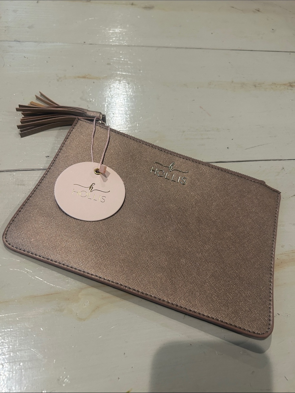 Hollis Metallic Rose Gold Makeup Bag